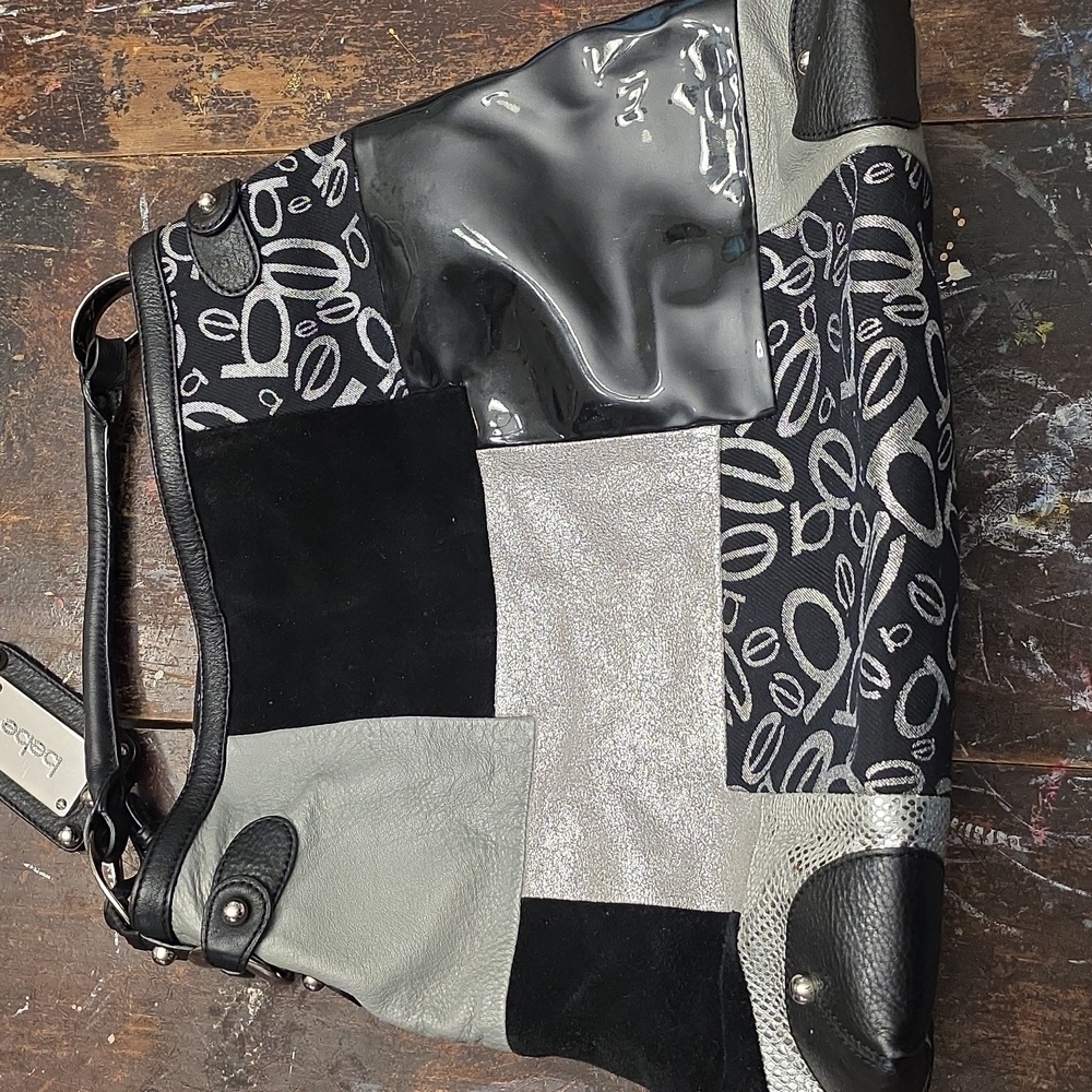 Bebe Black And Silver Patchwork Shoulder Bag - image 5